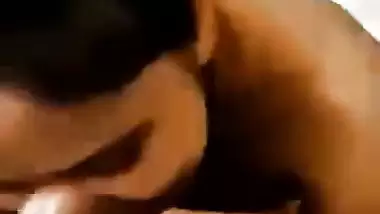 Small boobs girlfriend gives blowjob and sucks balls