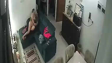 Couple nude romance on couch viral hidden sex CCTV